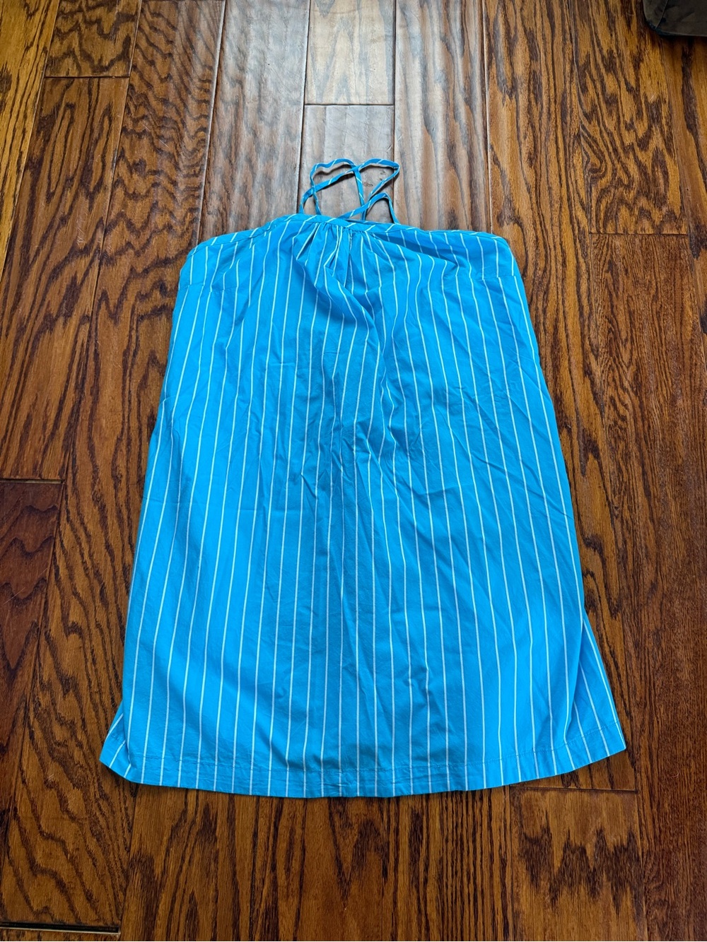 a new day 100% cotton blue striped a-line halter dress size medium